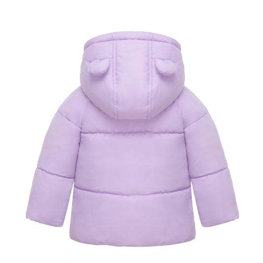 Baby Girls Puffer Jacket Fleece Lined Bear Ears Puffer Jacket - Lilac