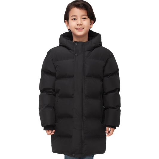 Rokka&Rolla Boys Long Seamless Puffer Jacket Fleece Lining Winter Coat - Black