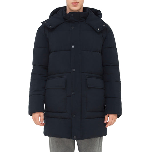 Men's Puffer Jacket Water-Resistant Fleece-Lined Winter Coat - Navy