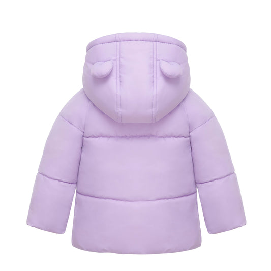 Baby Girls Puffer Jacket Fleece Lined Bear Ears Puffer Jacket - Lilac Baby & Toddler Outerwear Rokka & Rolla