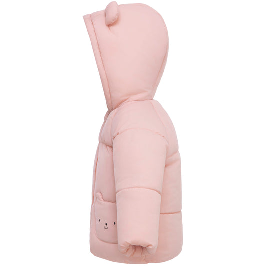 Baby Girls Puffer Jacket Fleece Lined Bear Ears Puffer Jacket - Pink Baby & Toddler Outerwear Rokka & Rolla