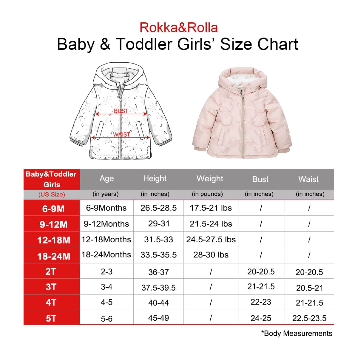 Baby Girls' Water-Resistant Fleece Lined Heart Puffer Jacket for Newborn Infant Toddler (6-24M, 2T-5T) Coats & Jackets Rokka & Rolla