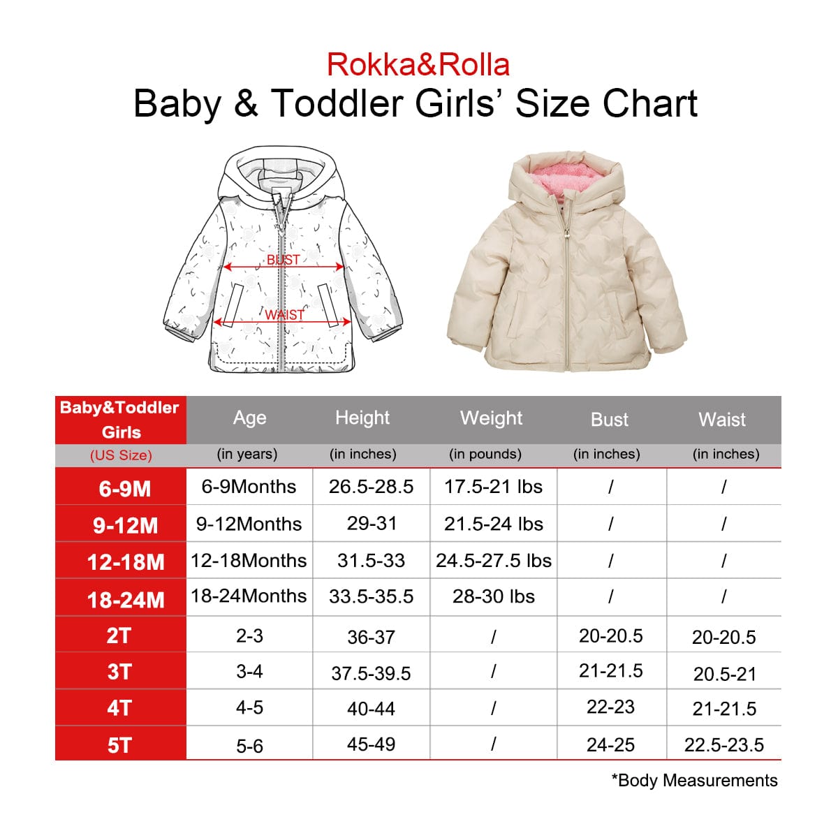 Baby Girls' Water-Resistant Fleece Lined Heart Puffer Jacket for Newborn Infant Toddler (6-24M, 2T-5T) Coats & Jackets Rokka & Rolla