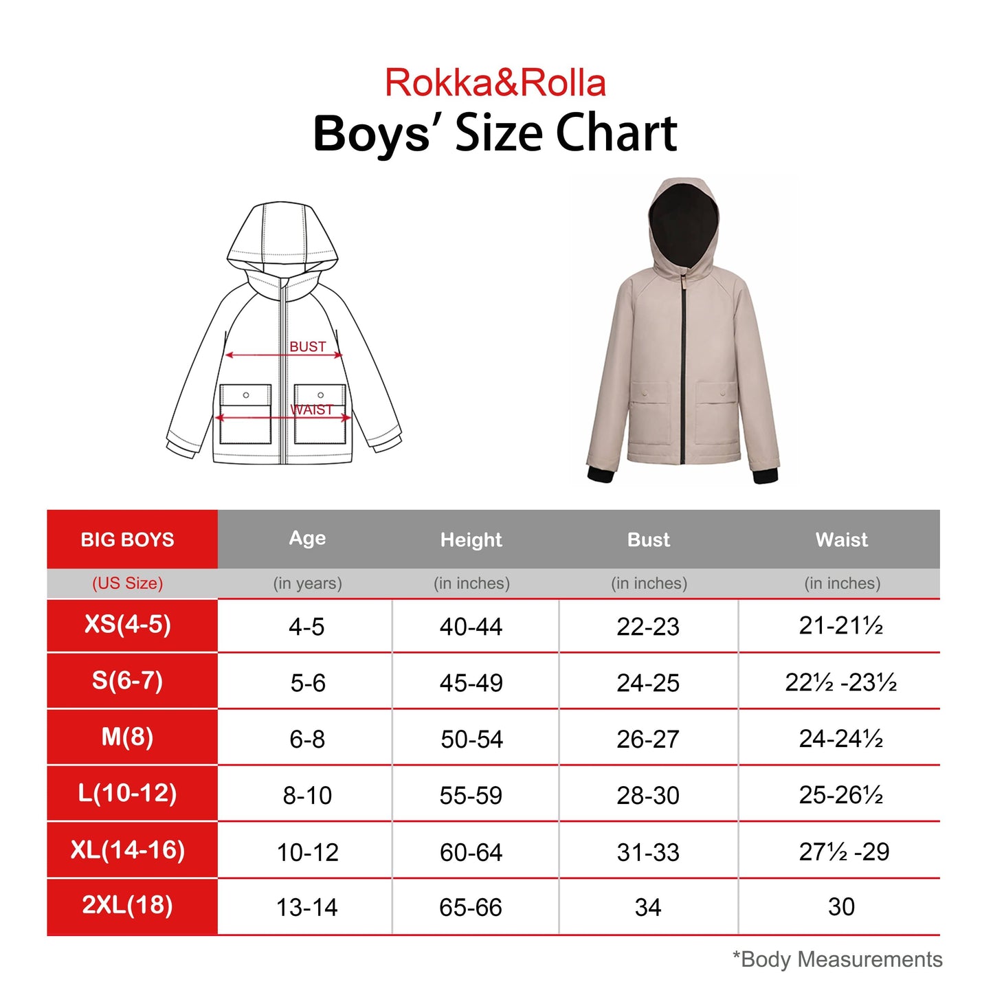 Boy's Hooded Water-Resistant Parka Windbreaker Jacket Coats & Jackets Rokka & Rolla