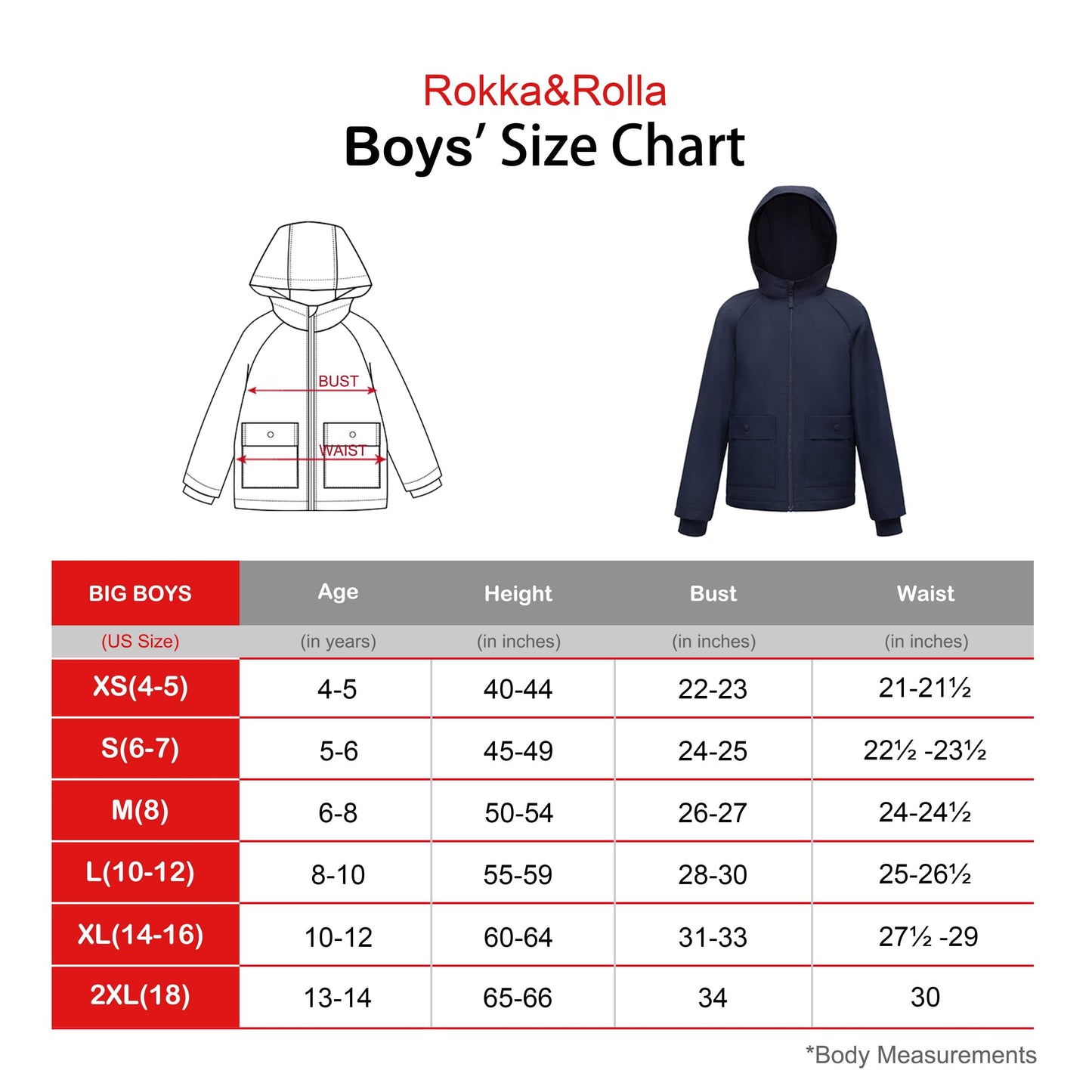 Boy's Hooded Water-Resistant Parka Windbreaker Jacket Coats & Jackets Rokka & Rolla