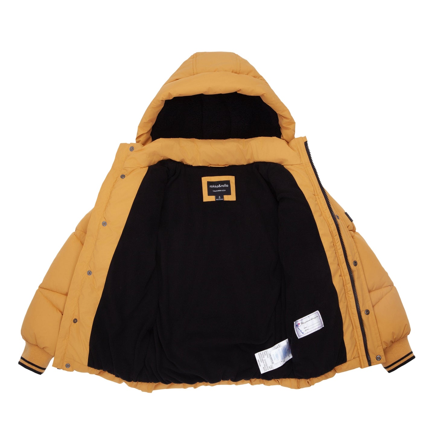 Boys' Hooded Puffer Jacket Water Resistant Warm Insulated Winter Coat - Amber Yellow Coats & Jackets Rokka&Rolla