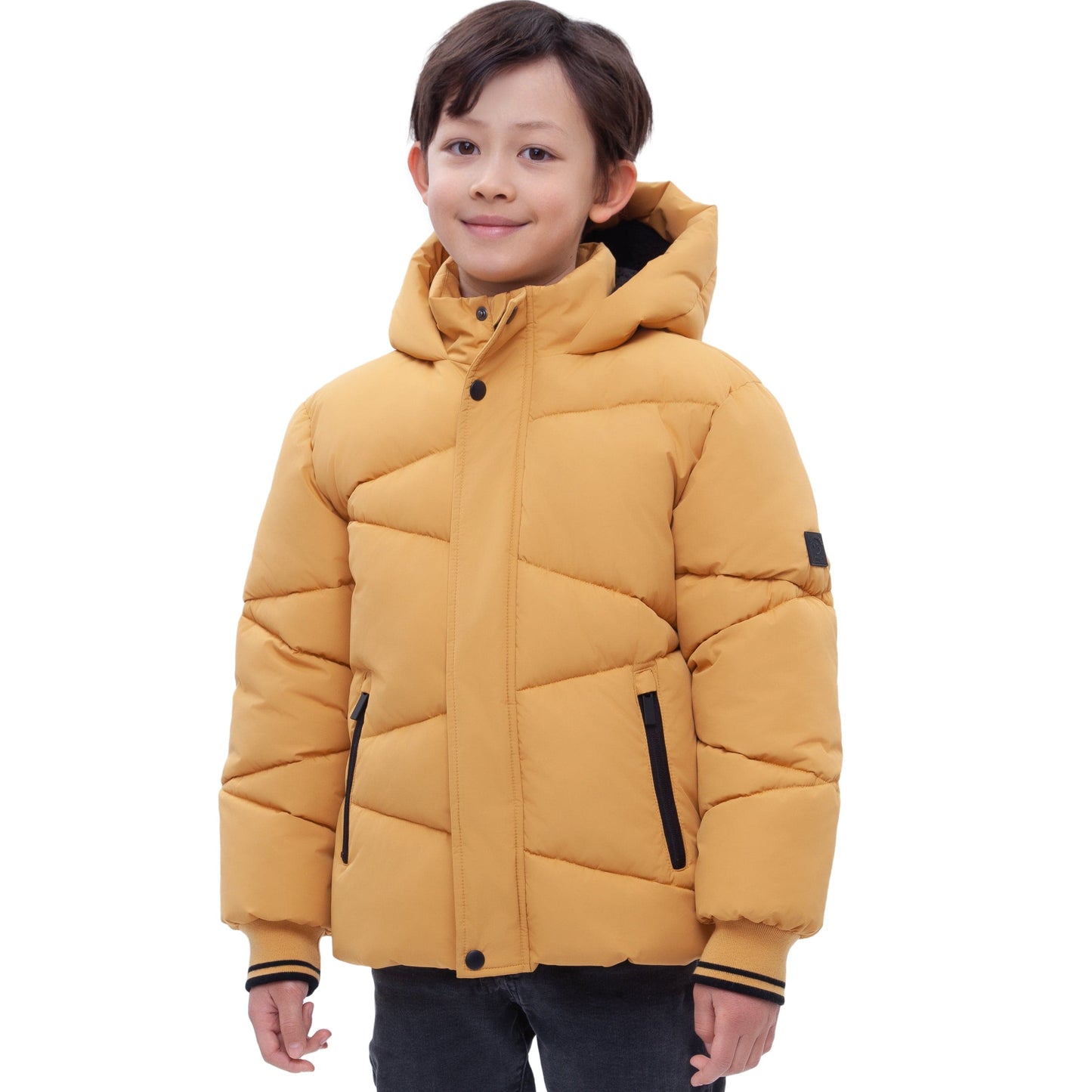Boys' Hooded Puffer Jacket Water Resistant Warm Insulated Winter Coat - Amber Yellow Coats & Jackets Rokka&Rolla