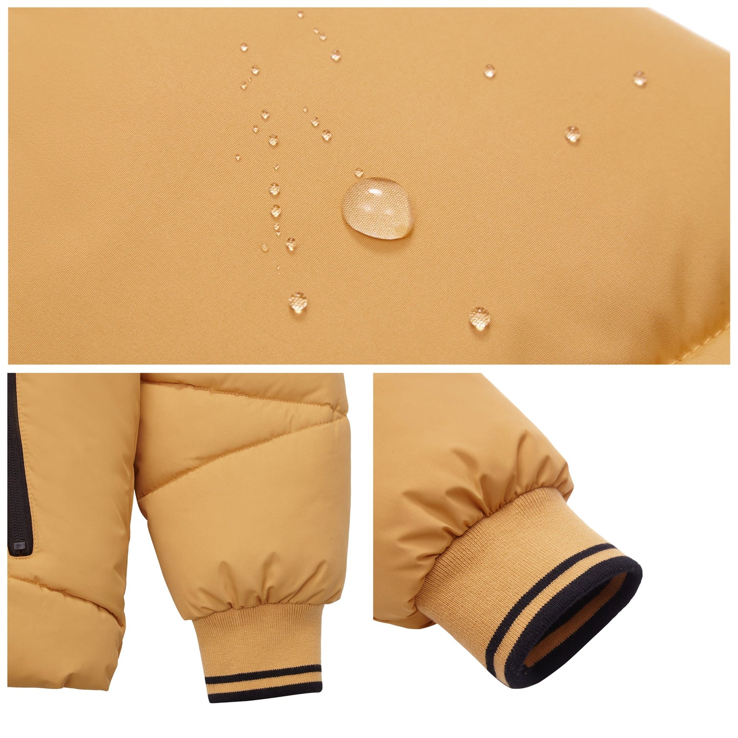 Boys' Hooded Puffer Jacket Water Resistant Warm Insulated Winter Coat - Amber Yellow Coats & Jackets Rokka&Rolla