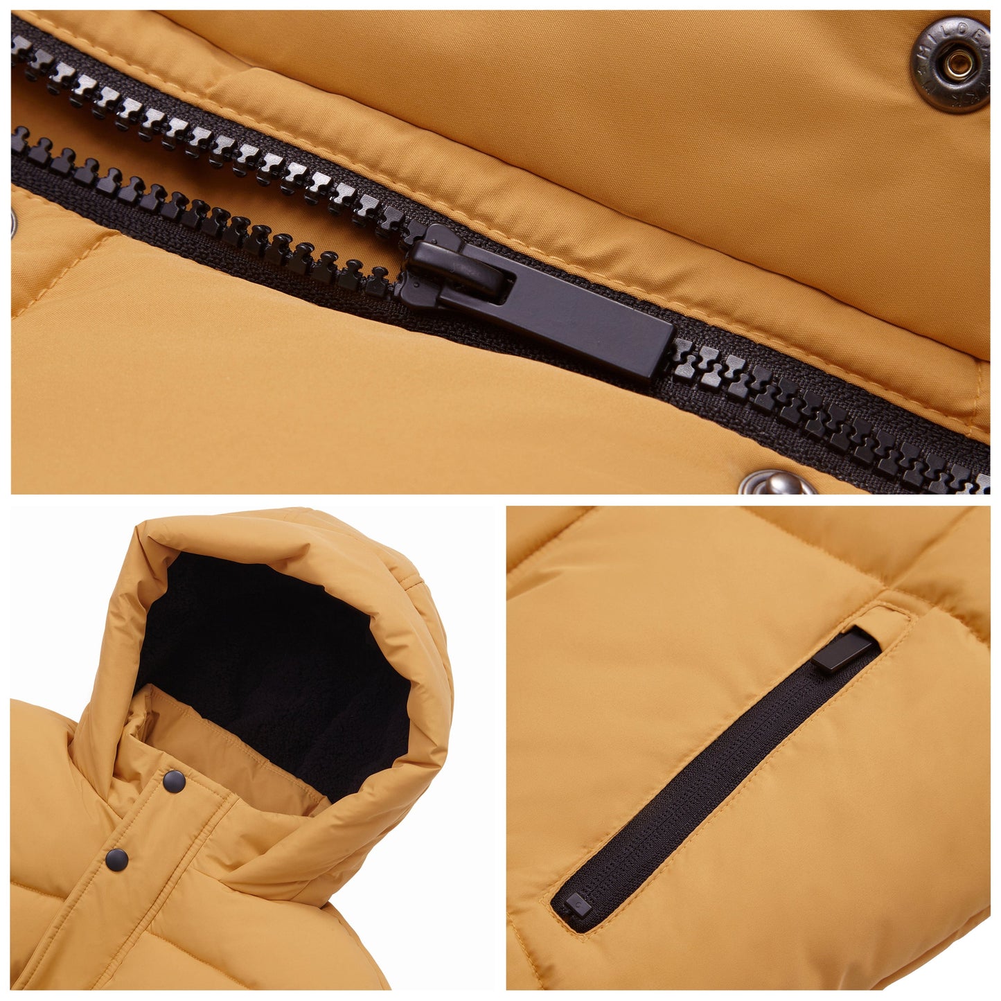 Boys' Hooded Puffer Jacket Water Resistant Warm Insulated Winter Coat - Amber Yellow Coats & Jackets Rokka&Rolla