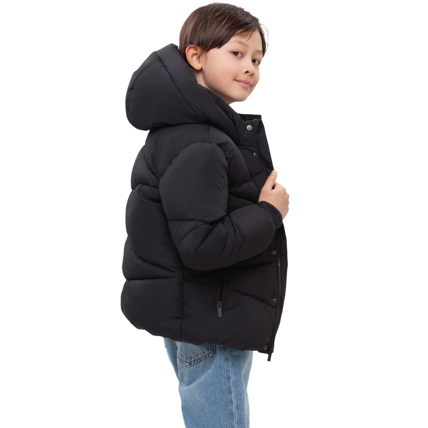 Boys' Hooded Puffer Jacket Water Resistant Warm Insulated Winter Coat - Black Coats & Jackets Rokka&Rolla