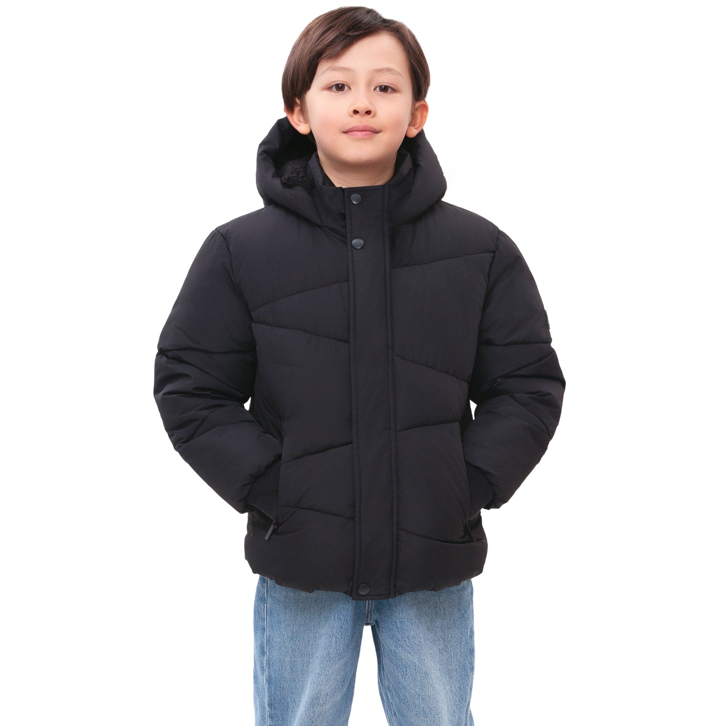 Boys' Hooded Puffer Jacket Water Resistant Warm Insulated Winter Coat - Black Coats & Jackets Rokka&Rolla