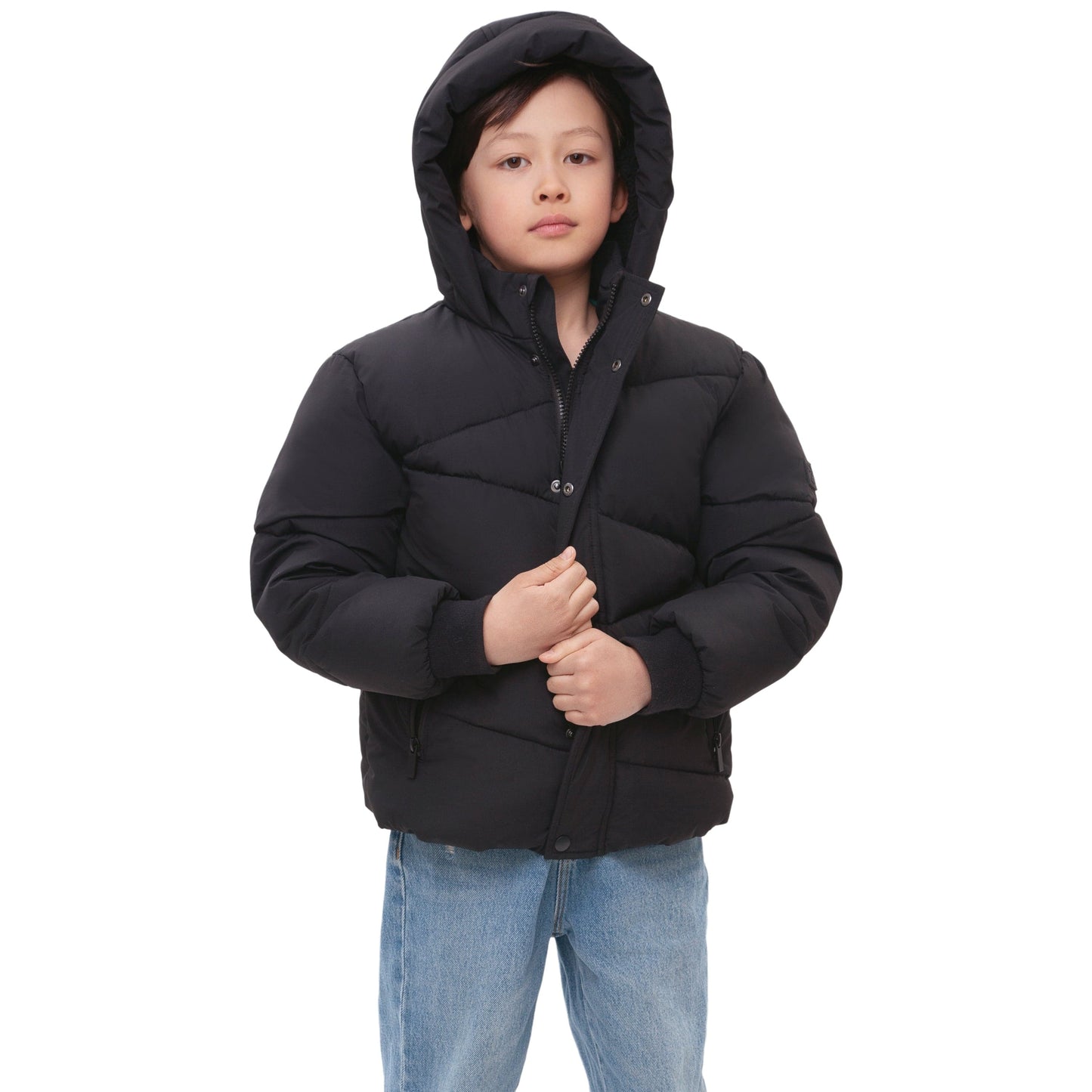 Boys' Hooded Puffer Jacket Water Resistant Warm Insulated Winter Coat - Black Coats & Jackets Rokka&Rolla
