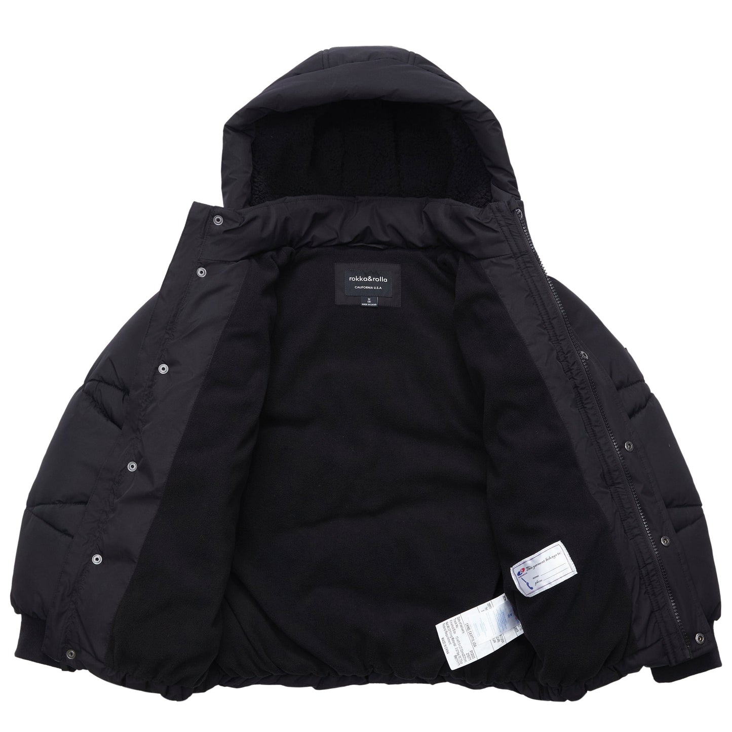 Boys' Hooded Puffer Jacket Water Resistant Warm Insulated Winter Coat - Black Coats & Jackets Rokka&Rolla