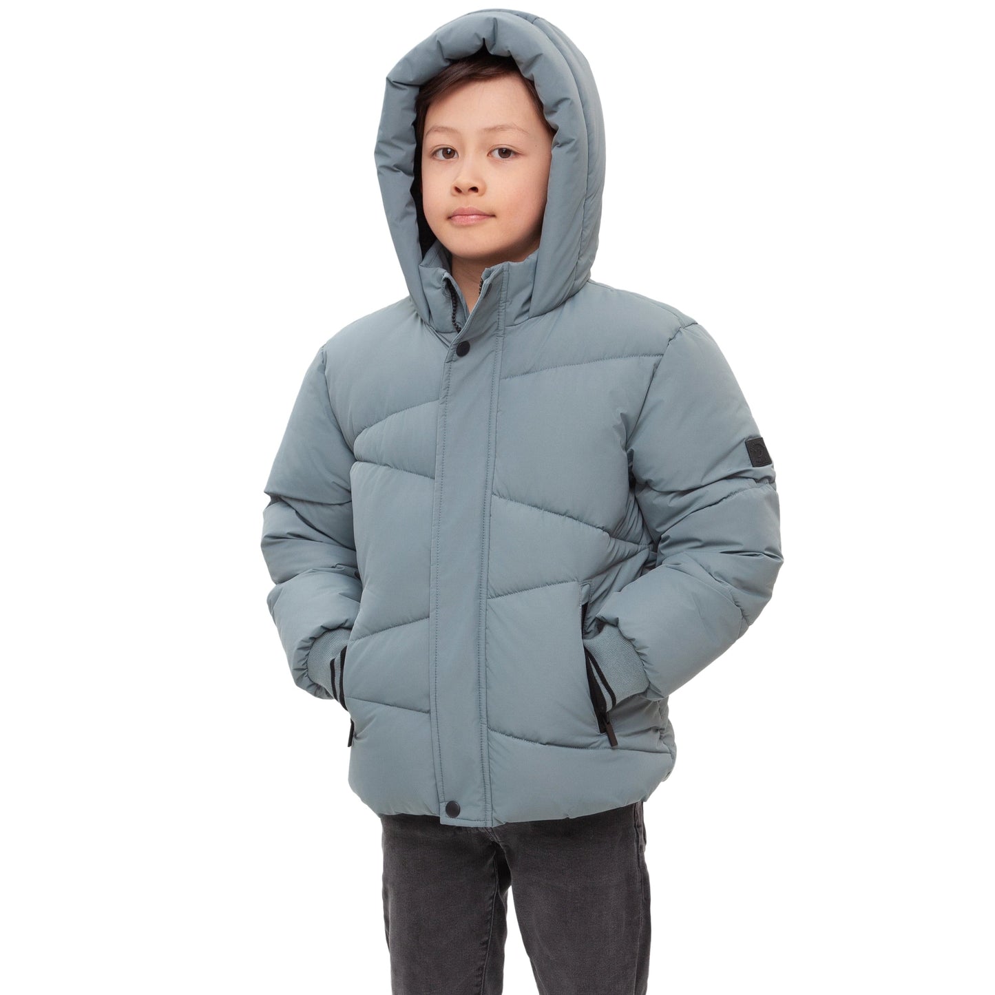 Boys' Hooded Puffer Jacket Water Resistant Warm Insulated Winter Coat - Slate Green Coats & Jackets Rokka&Rolla