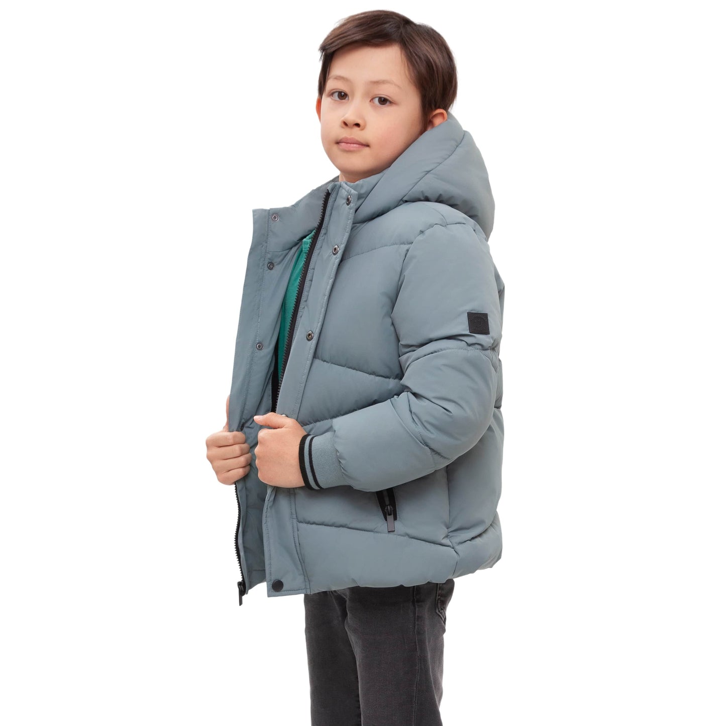 Boys' Hooded Puffer Jacket Water Resistant Warm Insulated Winter Coat - Slate Green Coats & Jackets Rokka&Rolla
