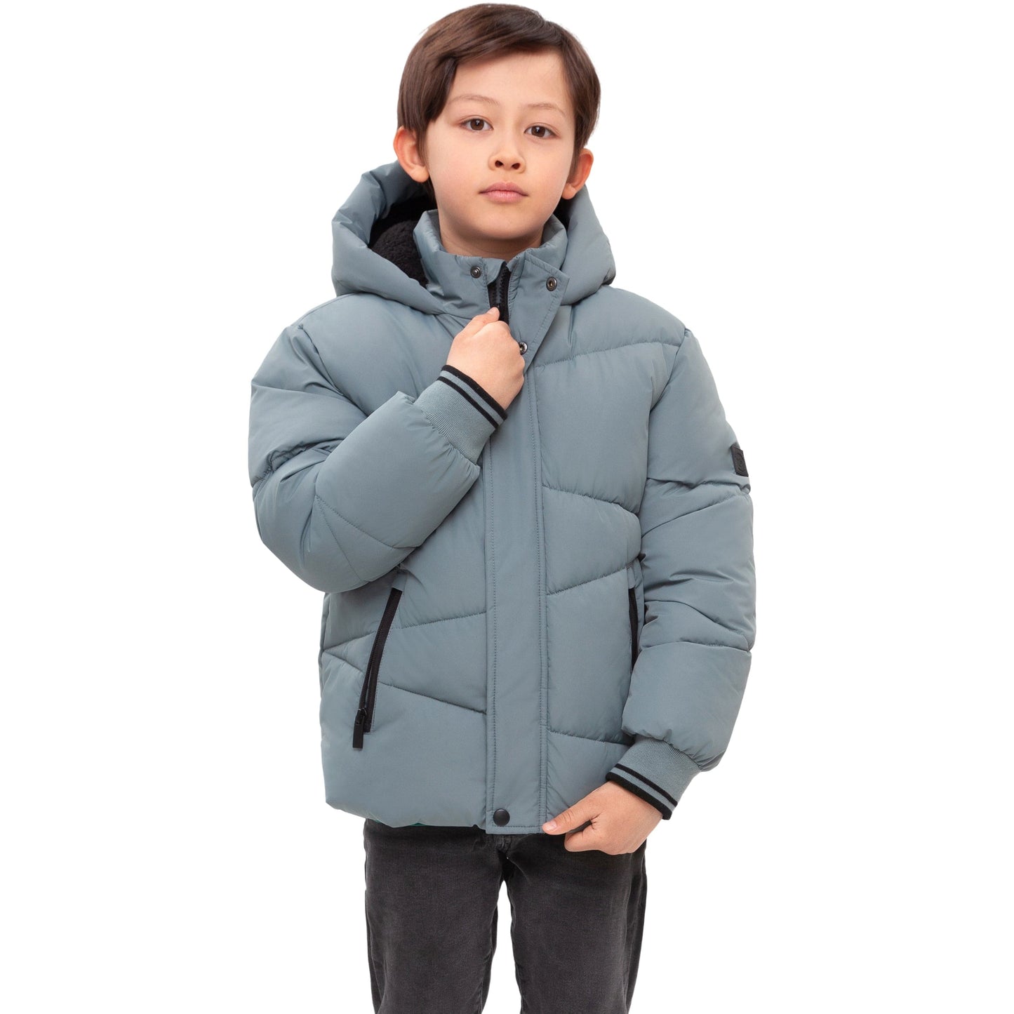 Boys' Hooded Puffer Jacket Water Resistant Warm Insulated Winter Coat - Slate Green Coats & Jackets Rokka&Rolla