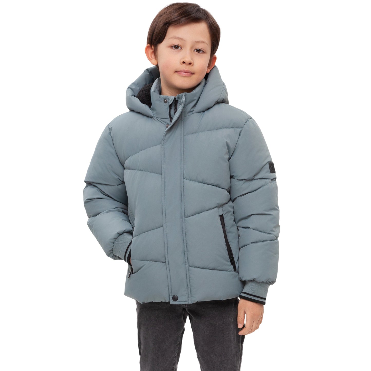 Boys' Hooded Puffer Jacket Water Resistant Warm Insulated Winter Coat - Slate Green Coats & Jackets Rokka&Rolla