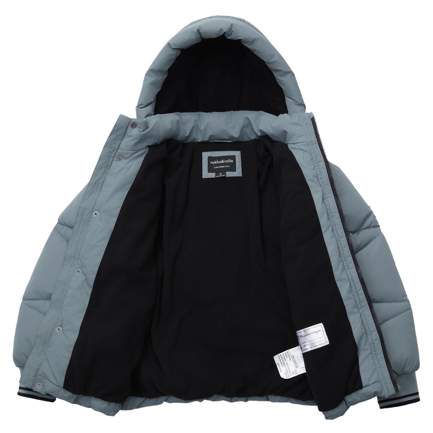 Boys' Hooded Puffer Jacket Water Resistant Warm Insulated Winter Coat - Slate Green Coats & Jackets Rokka&Rolla