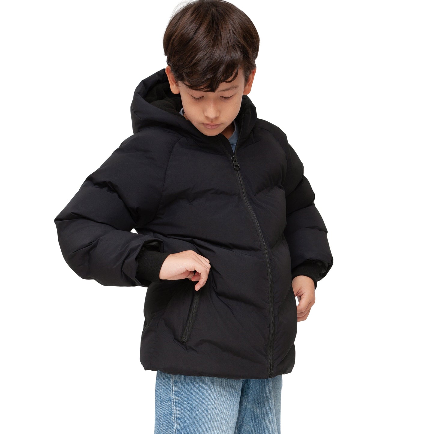 Boys Hooded Puffer Jacket with Reflective Detail Fleece Lined Youth Winter Coat - Black Coats & Jackets Rokka&Rolla