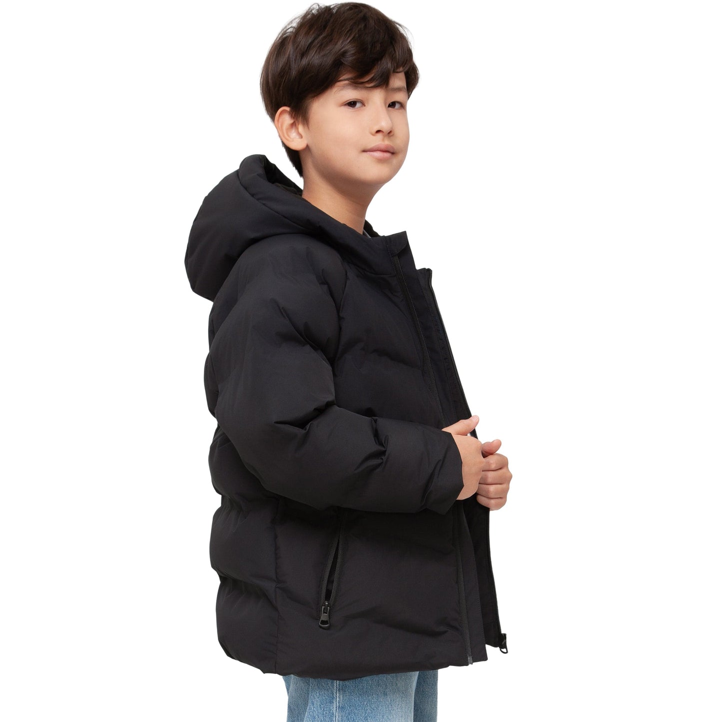Boys Hooded Puffer Jacket with Reflective Detail Fleece Lined Youth Winter Coat - Black Coats & Jackets Rokka&Rolla