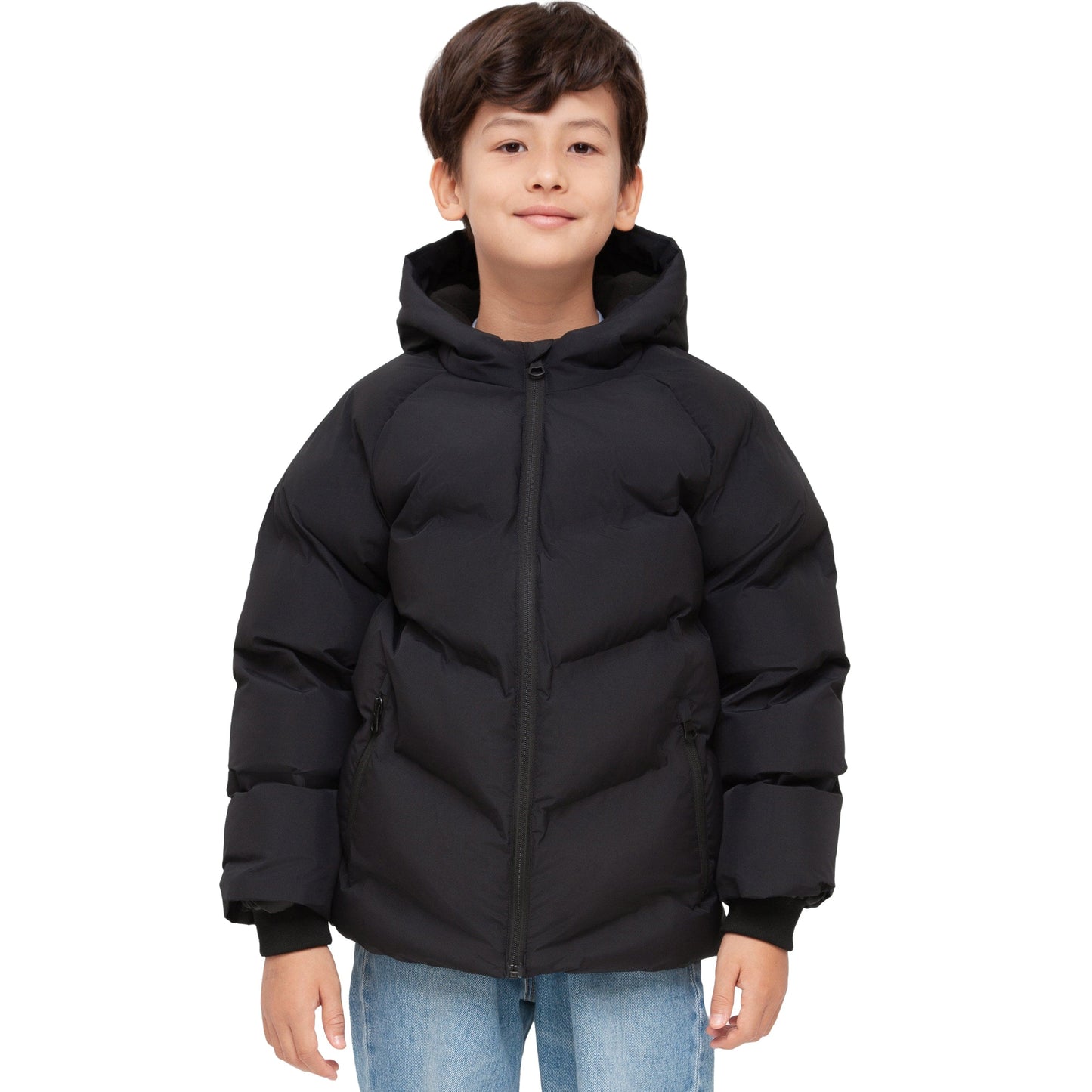 Boys Hooded Puffer Jacket with Reflective Detail Fleece Lined Youth Winter Coat - Black Coats & Jackets Rokka&Rolla