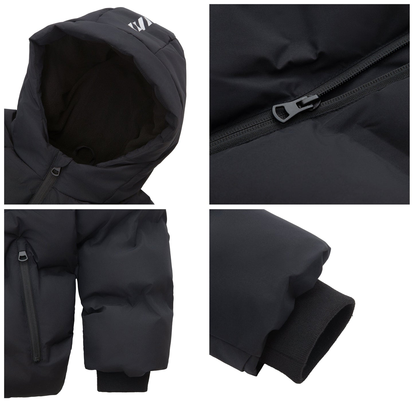 Boys Hooded Puffer Jacket with Reflective Detail Fleece Lined Youth Winter Coat - Black Coats & Jackets Rokka&Rolla