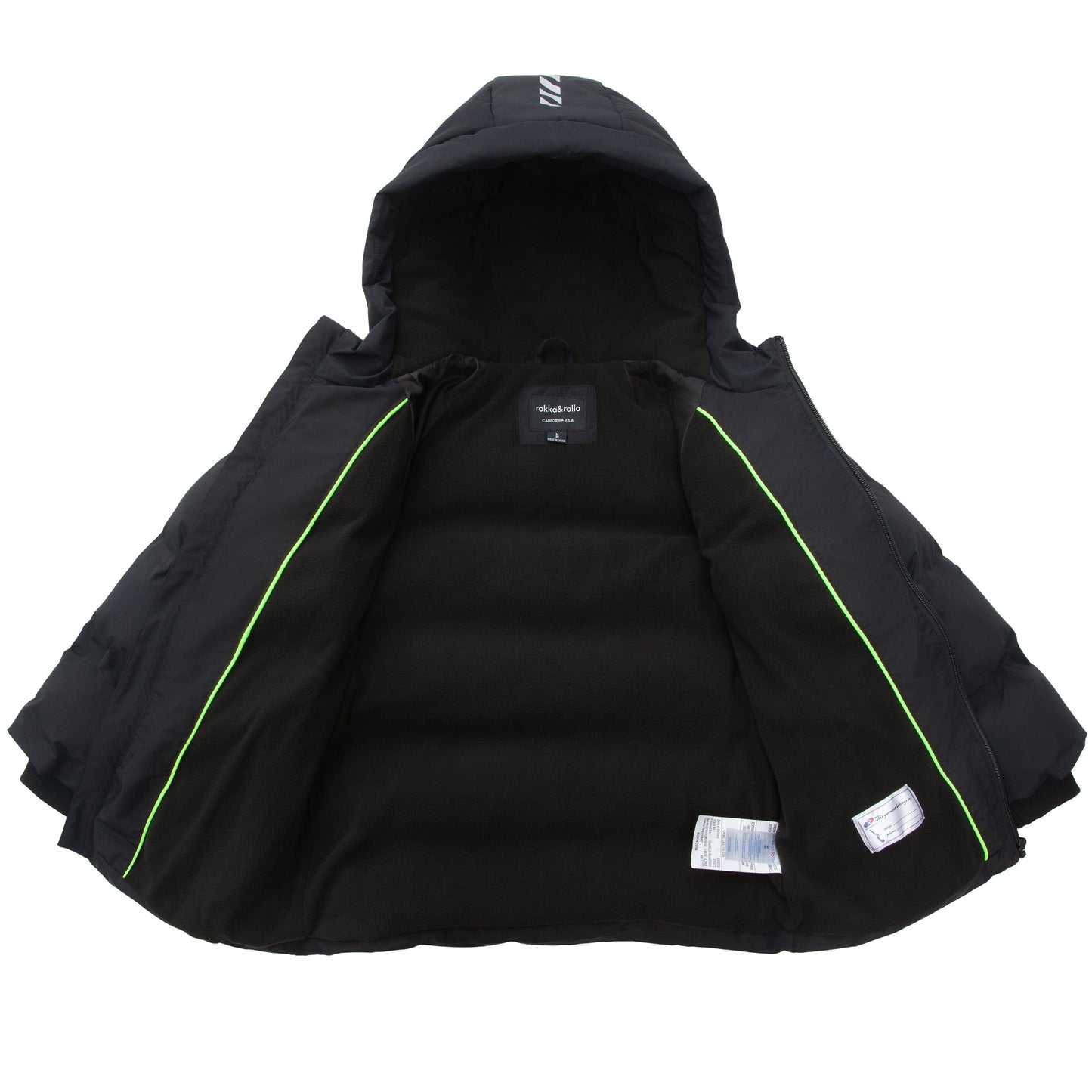 Boys Hooded Puffer Jacket with Reflective Detail Fleece Lined Youth Winter Coat - Black Coats & Jackets Rokka&Rolla