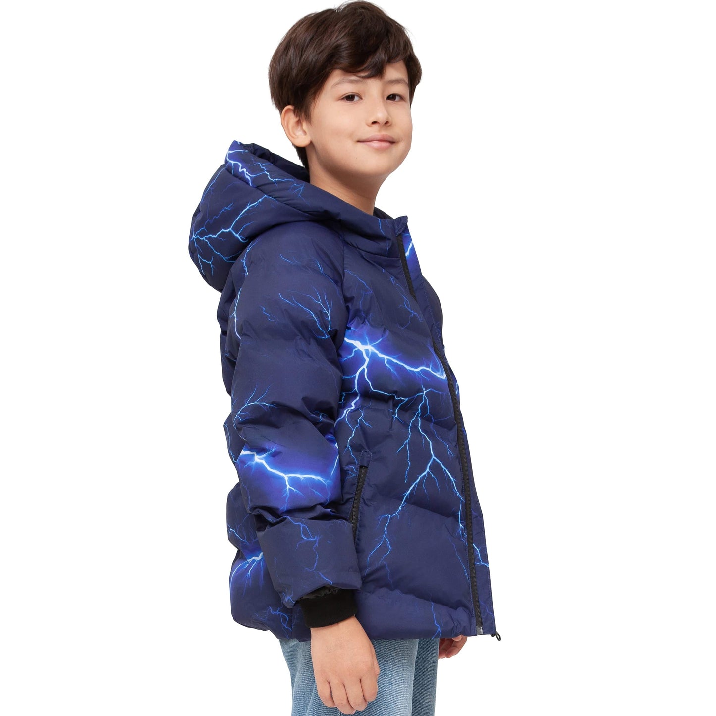 Boys Hooded Puffer Jacket with Reflective Detail Fleece Lined Youth Winter Coat - Electric Blue Coats & Jackets Rokka&Rolla