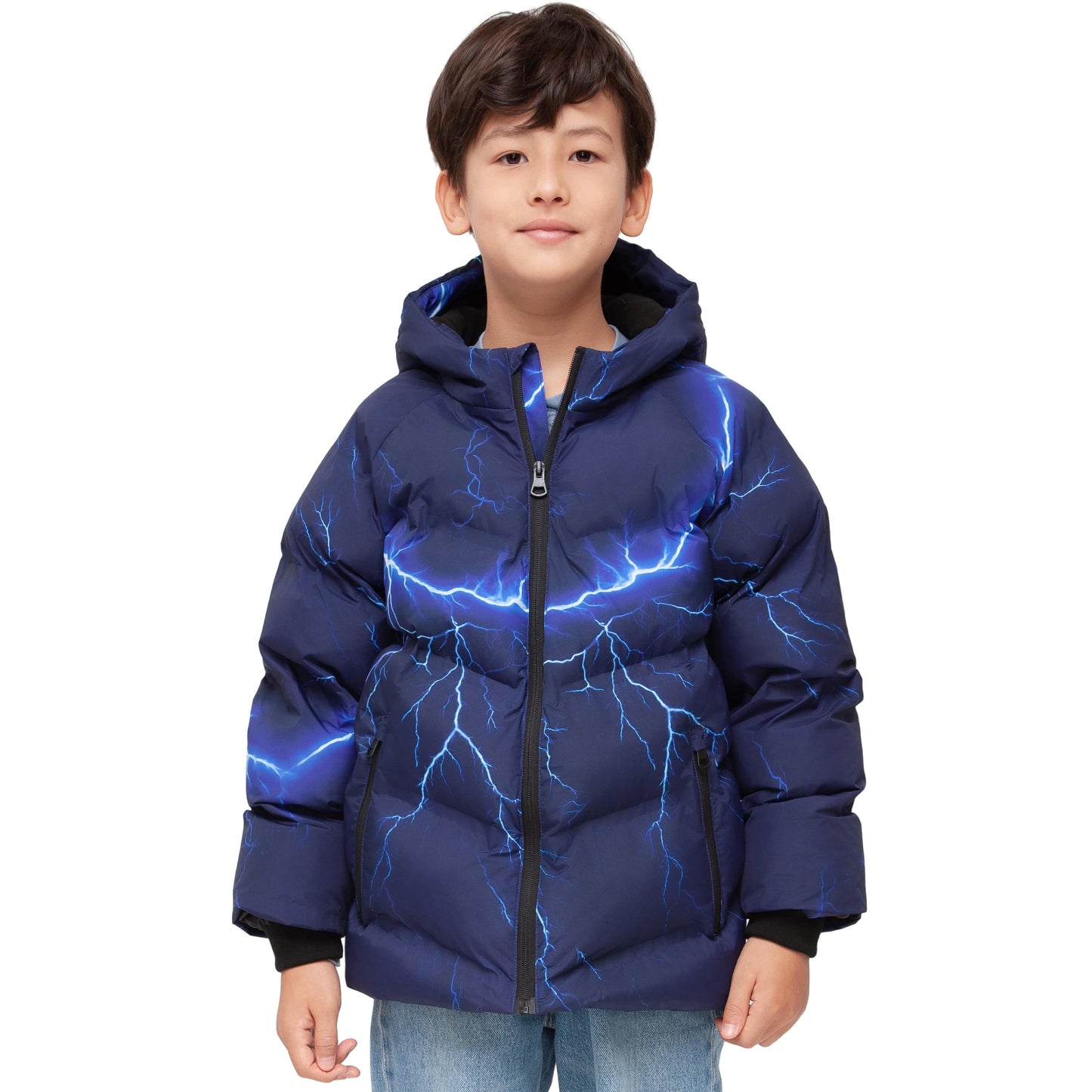 Boys Hooded Puffer Jacket with Reflective Detail Fleece Lined Youth Winter Coat - Electric Blue Coats & Jackets Rokka&Rolla