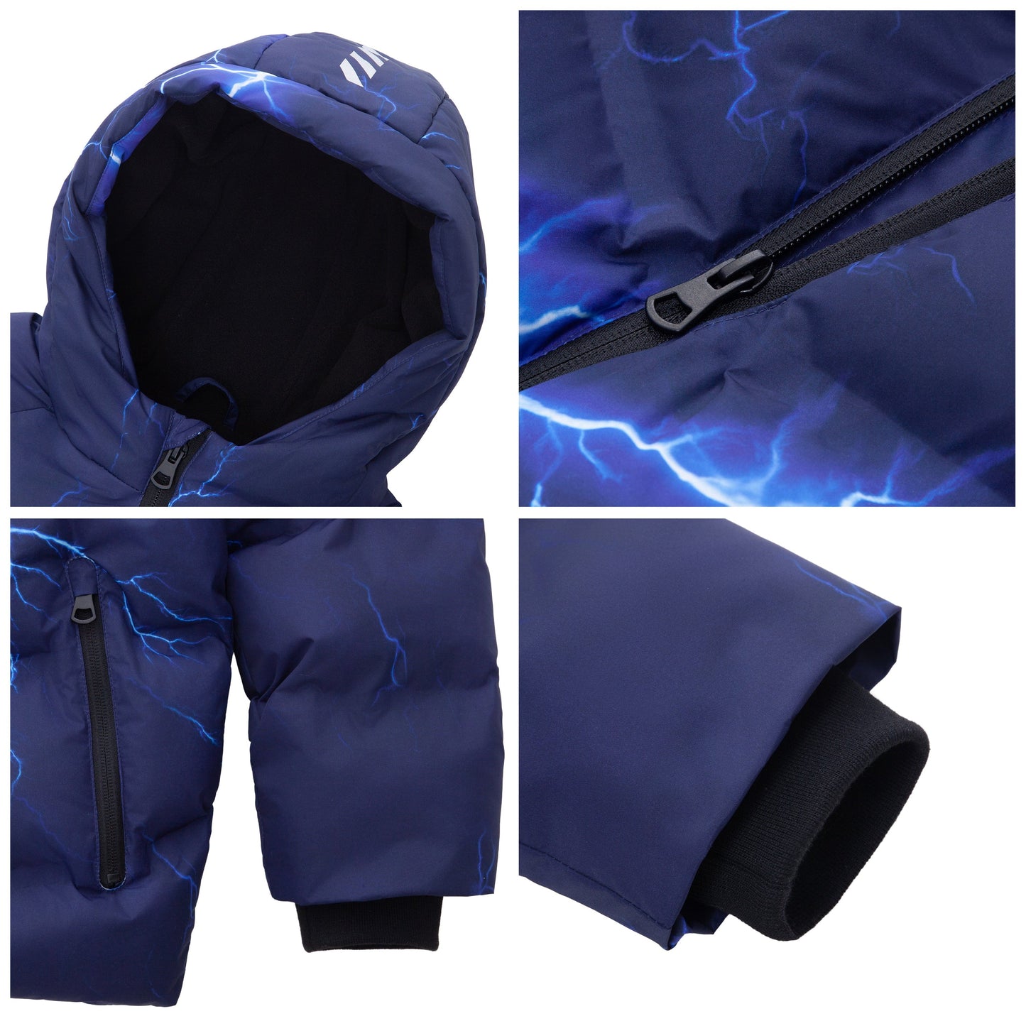 Boys Hooded Puffer Jacket with Reflective Detail Fleece Lined Youth Winter Coat - Electric Blue Coats & Jackets Rokka&Rolla