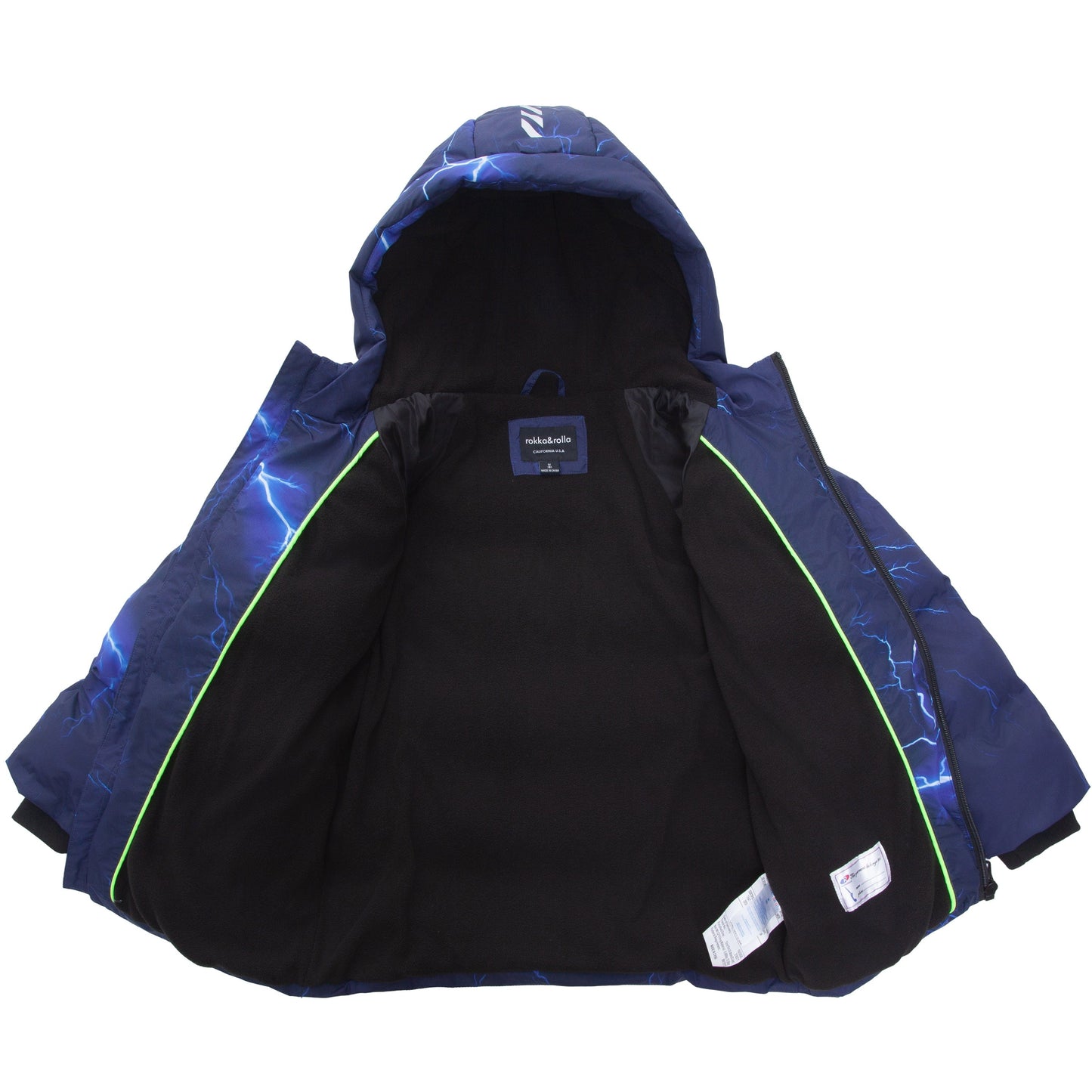 Boys Hooded Puffer Jacket with Reflective Detail Fleece Lined Youth Winter Coat - Electric Blue Coats & Jackets Rokka&Rolla