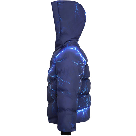 Boys Hooded Puffer Jacket with Reflective Detail Fleece Lined Youth Winter Coat - Electric Blue Coats & Jackets Rokka&Rolla