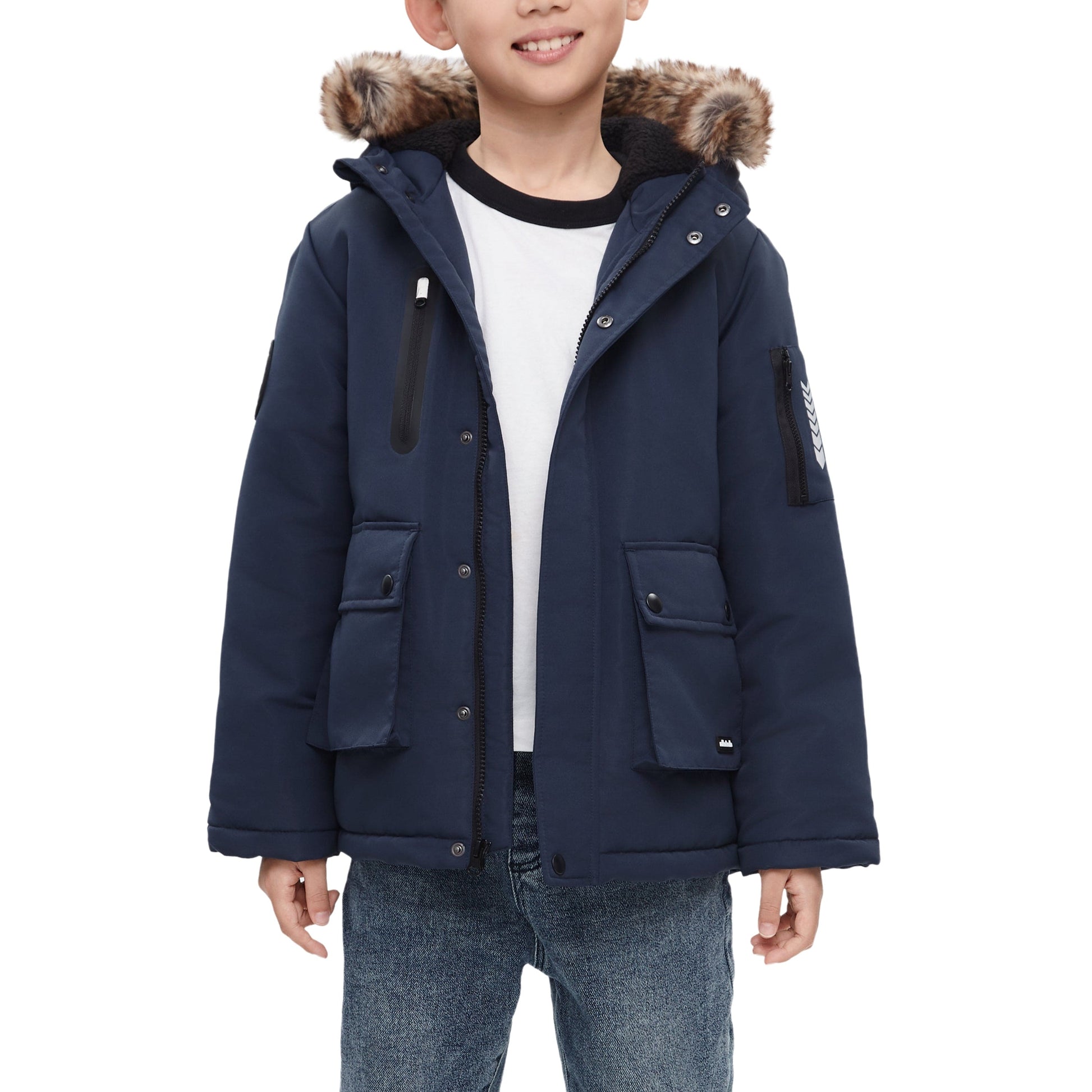 Boys' Parka Jacket with Faux Fur Insulated Hood Coats & Jackets Rokka & Rolla