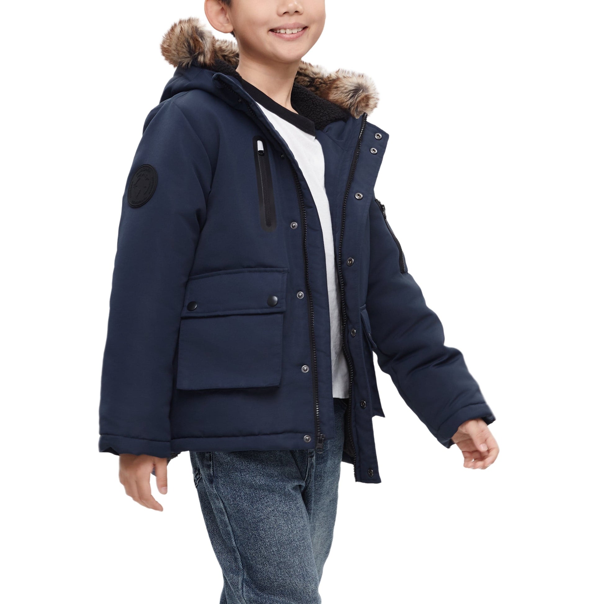 Boys' Parka Jacket with Faux Fur Insulated Hood Coats & Jackets Rokka & Rolla