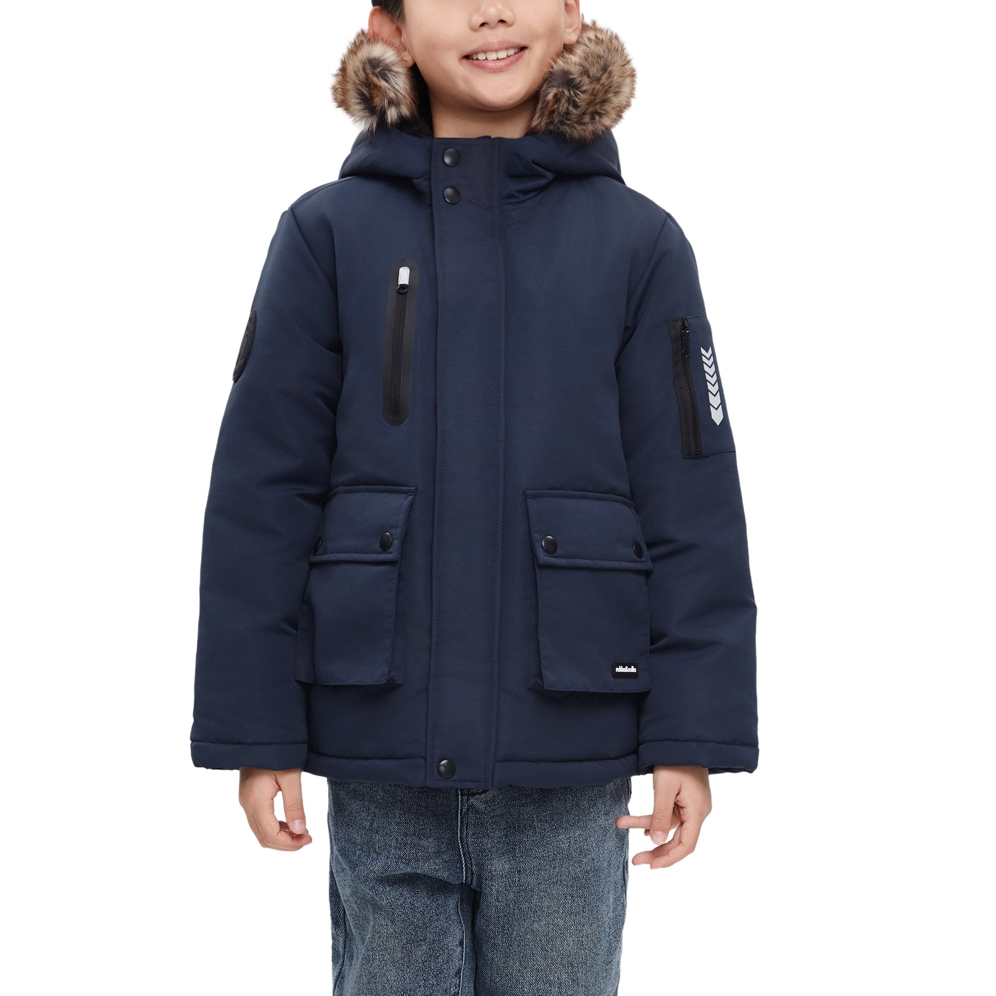 Boys' Parka Jacket with Faux Fur Insulated Hood Coats & Jackets Rokka & Rolla