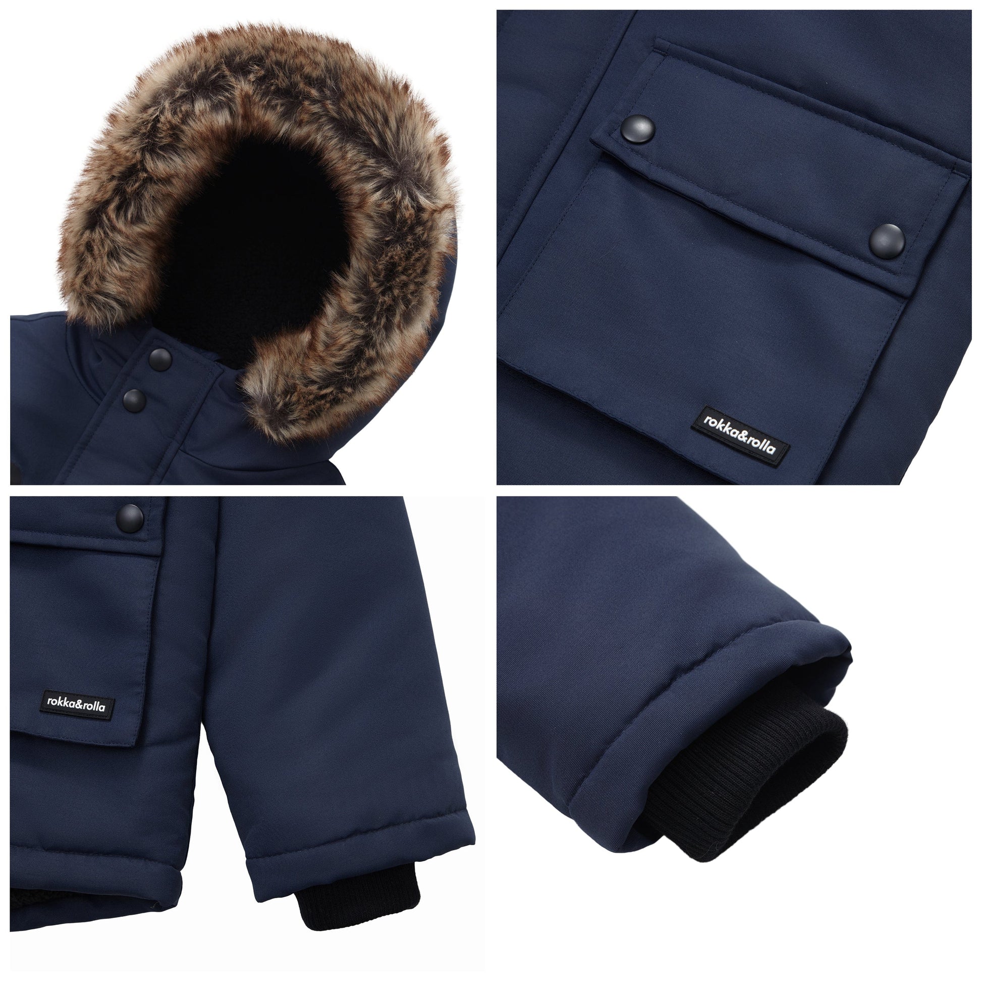 Boys' Parka Jacket with Faux Fur Insulated Hood Coats & Jackets Rokka & Rolla