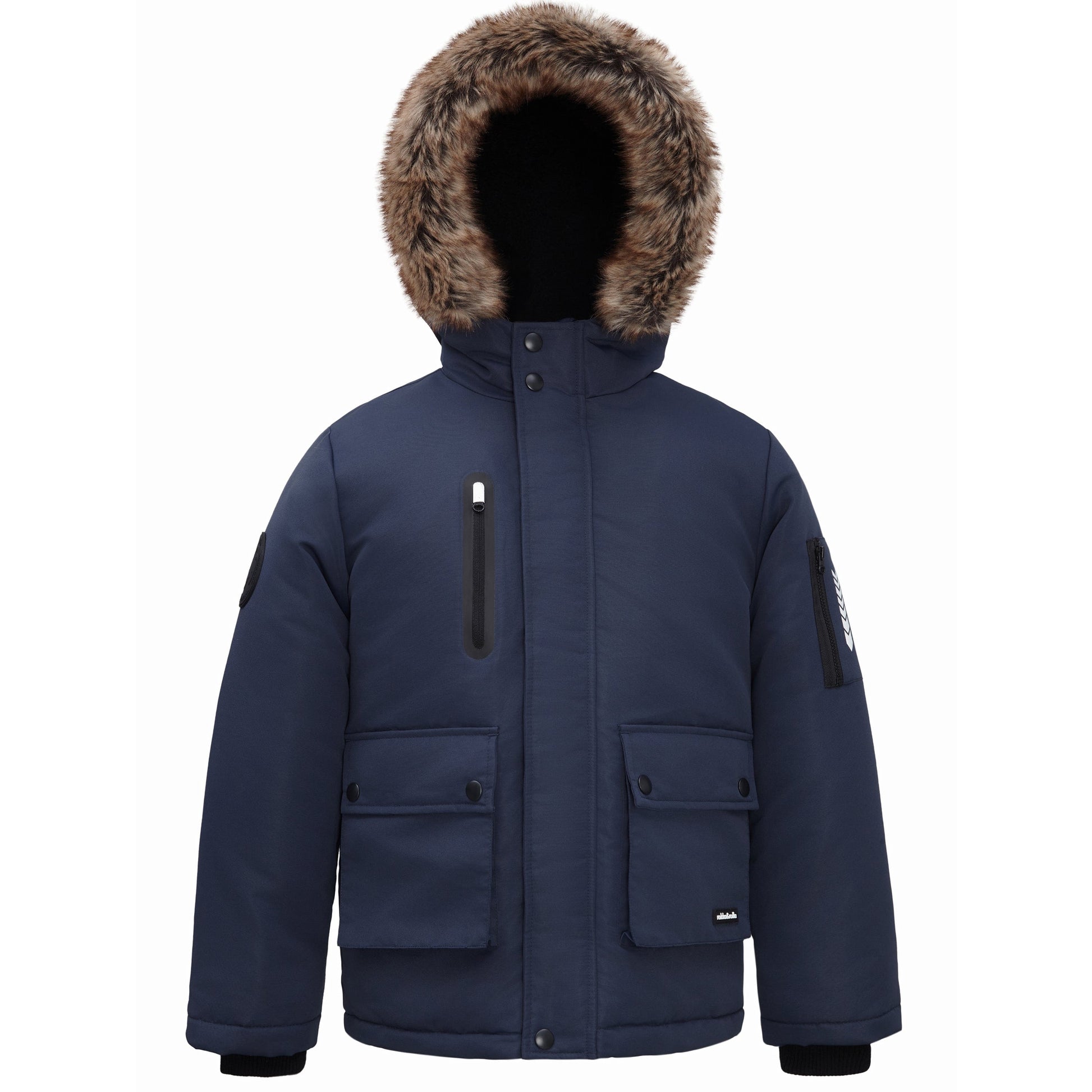 Boys' Parka Jacket with Faux Fur Insulated Hood Coats & Jackets XS (4-5) / NAVY Rokka & Rolla