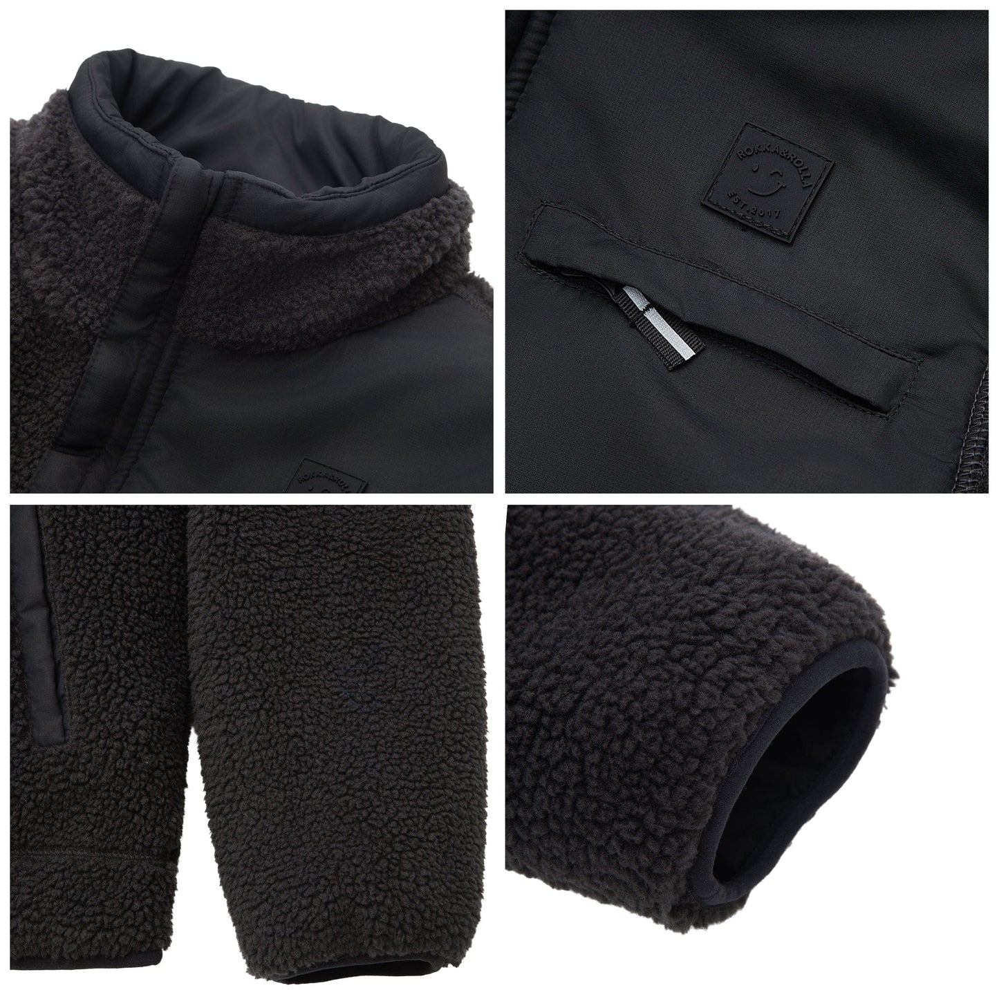 Boys Reversible Puffer Fleece Jacket Water Resistant Warm Outerwear - Black Coats & Jackets Rokka&Rolla