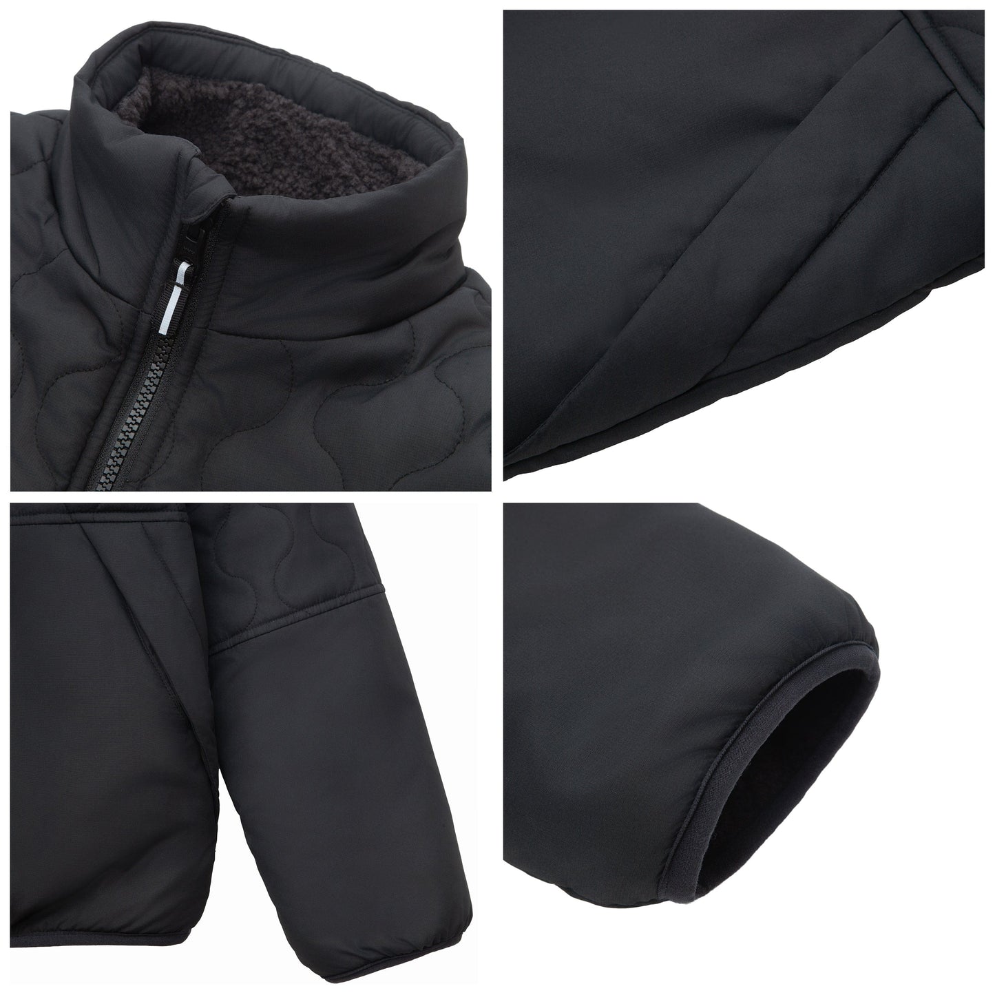 Boys Reversible Puffer Fleece Jacket Water Resistant Warm Outerwear - Black Coats & Jackets Rokka&Rolla