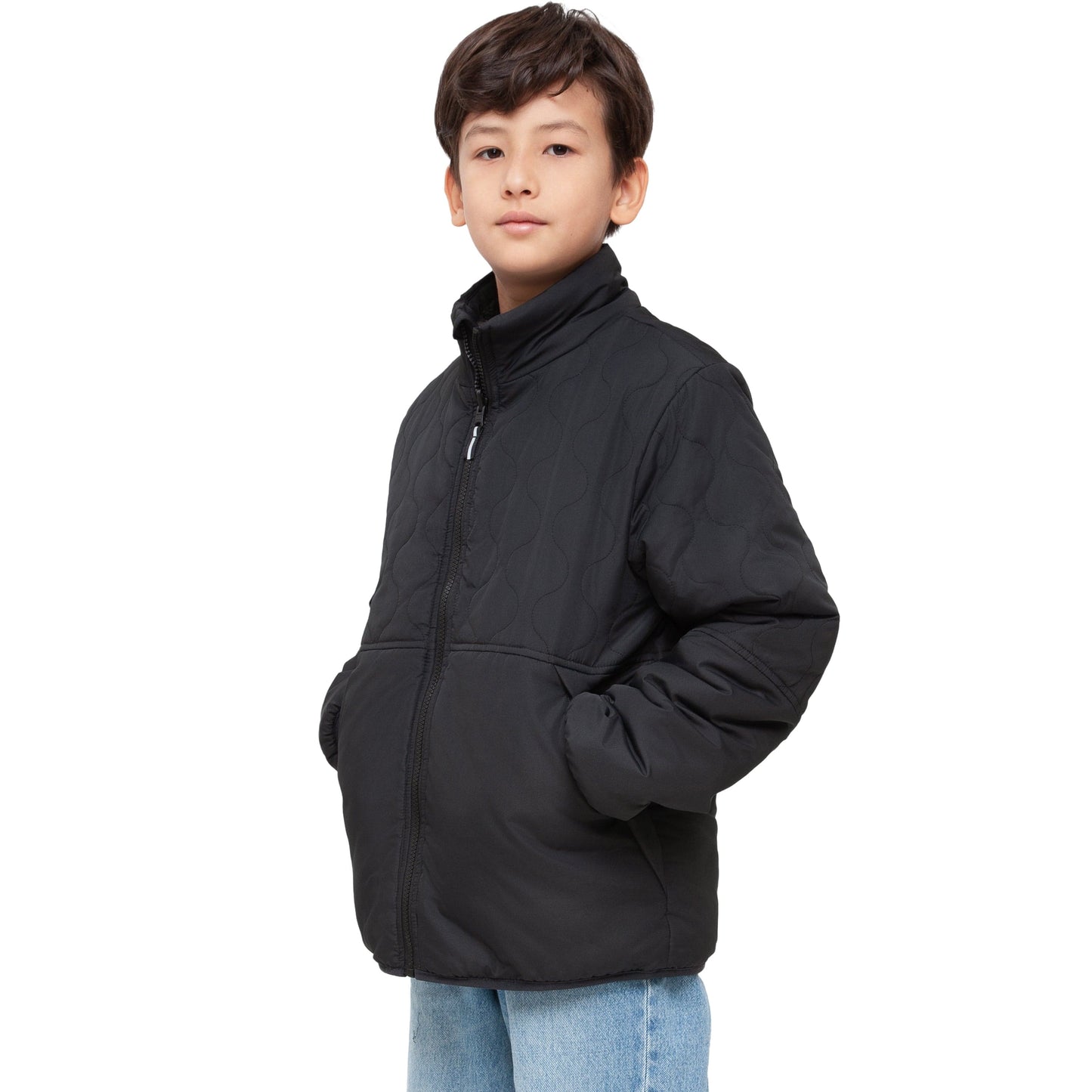 Boys Reversible Puffer Fleece Jacket Water Resistant Warm Outerwear - Black Coats & Jackets Rokka&Rolla