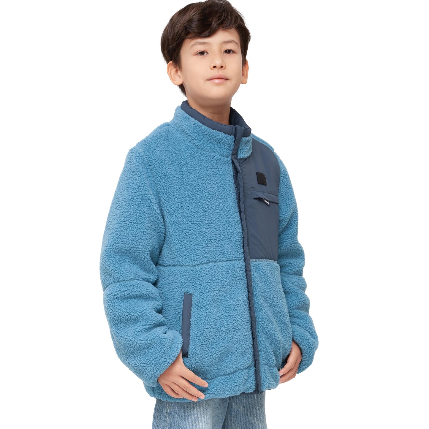 Boys Reversible Puffer Fleece Jacket Water Resistant Warm Outerwear - Navy Coats & Jackets Rokka&Rolla