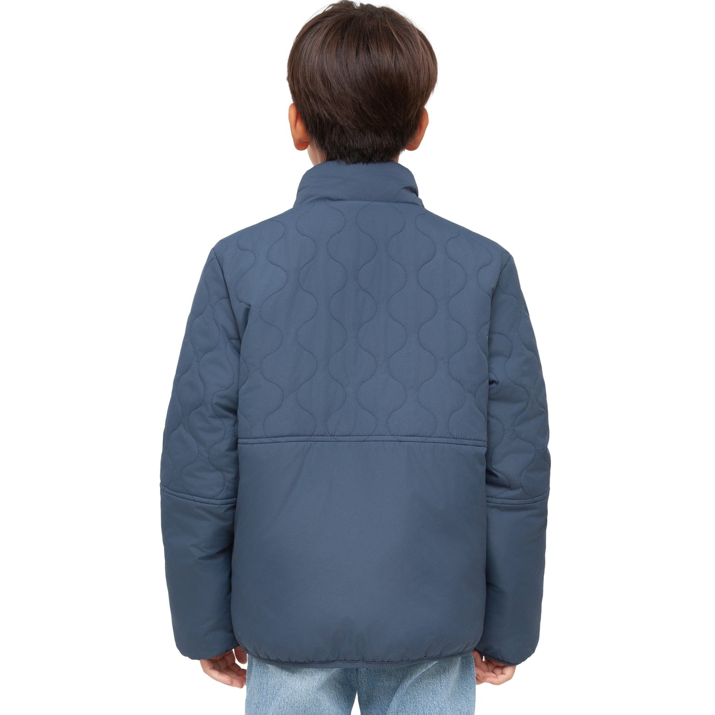 Boys Reversible Puffer Fleece Jacket Water Resistant Warm Outerwear - Navy Coats & Jackets Rokka&Rolla