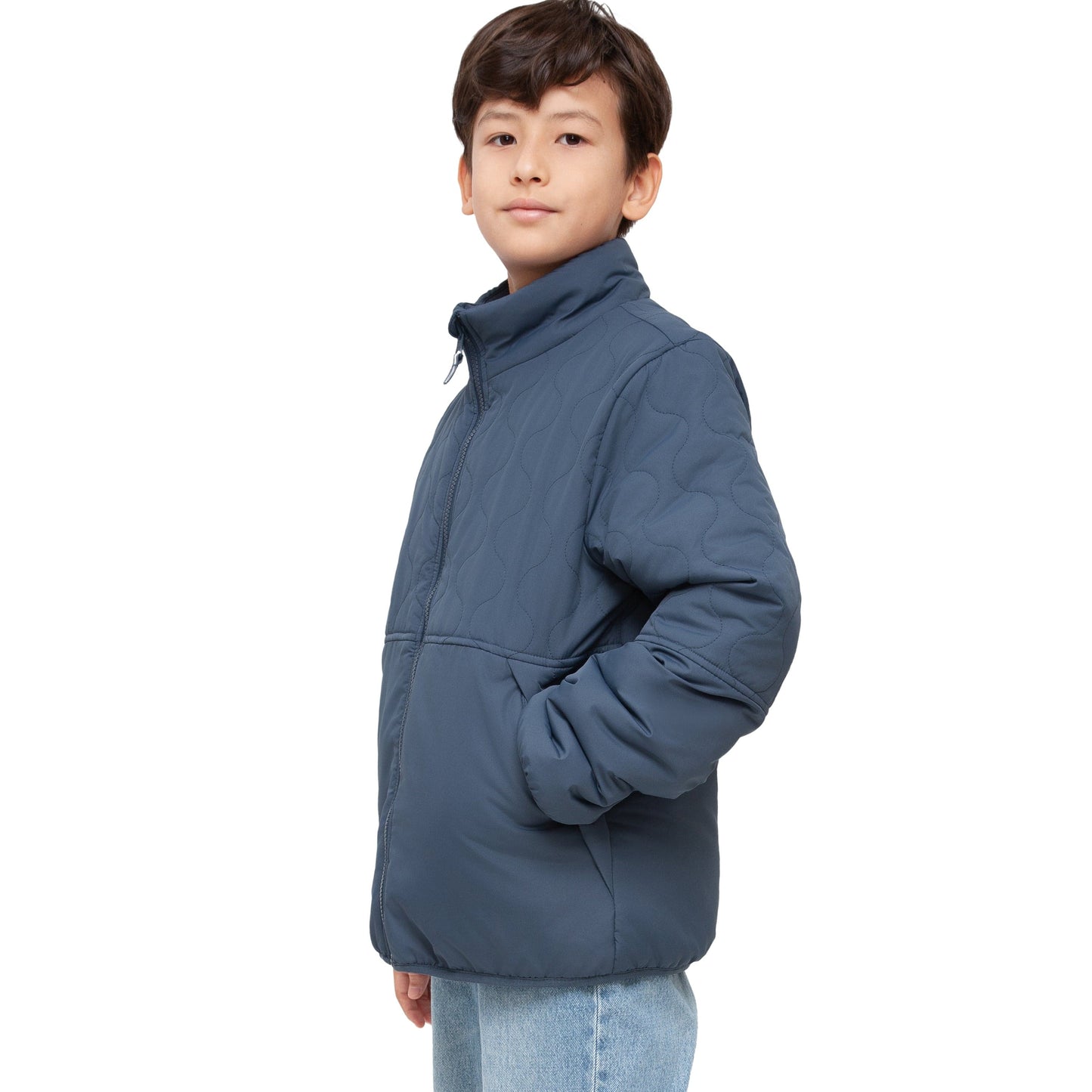Boys Reversible Puffer Fleece Jacket Water Resistant Warm Outerwear - Navy Coats & Jackets Rokka&Rolla