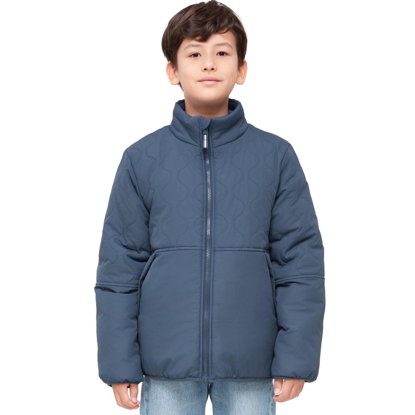 Boys Reversible Puffer Fleece Jacket Water Resistant Warm Outerwear - Navy Coats & Jackets Rokka&Rolla