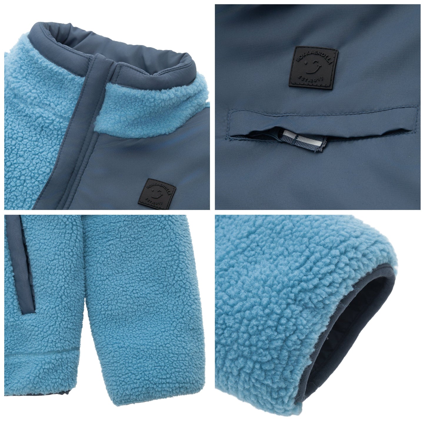 Boys Reversible Puffer Fleece Jacket Water Resistant Warm Outerwear - Navy Coats & Jackets Rokka&Rolla