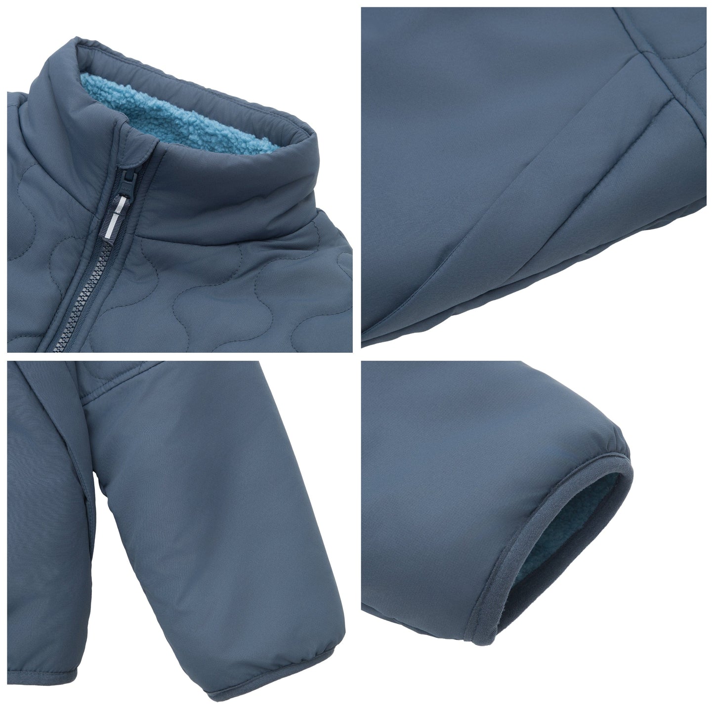 Boys Reversible Puffer Fleece Jacket Water Resistant Warm Outerwear - Navy Coats & Jackets Rokka&Rolla
