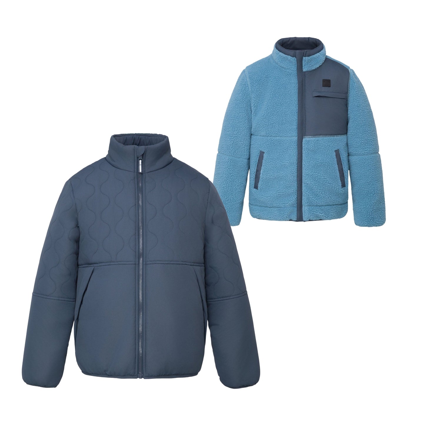 Boys Reversible Puffer Fleece Jacket Water Resistant Warm Outerwear - Navy Coats & Jackets XS Rokka&Rolla