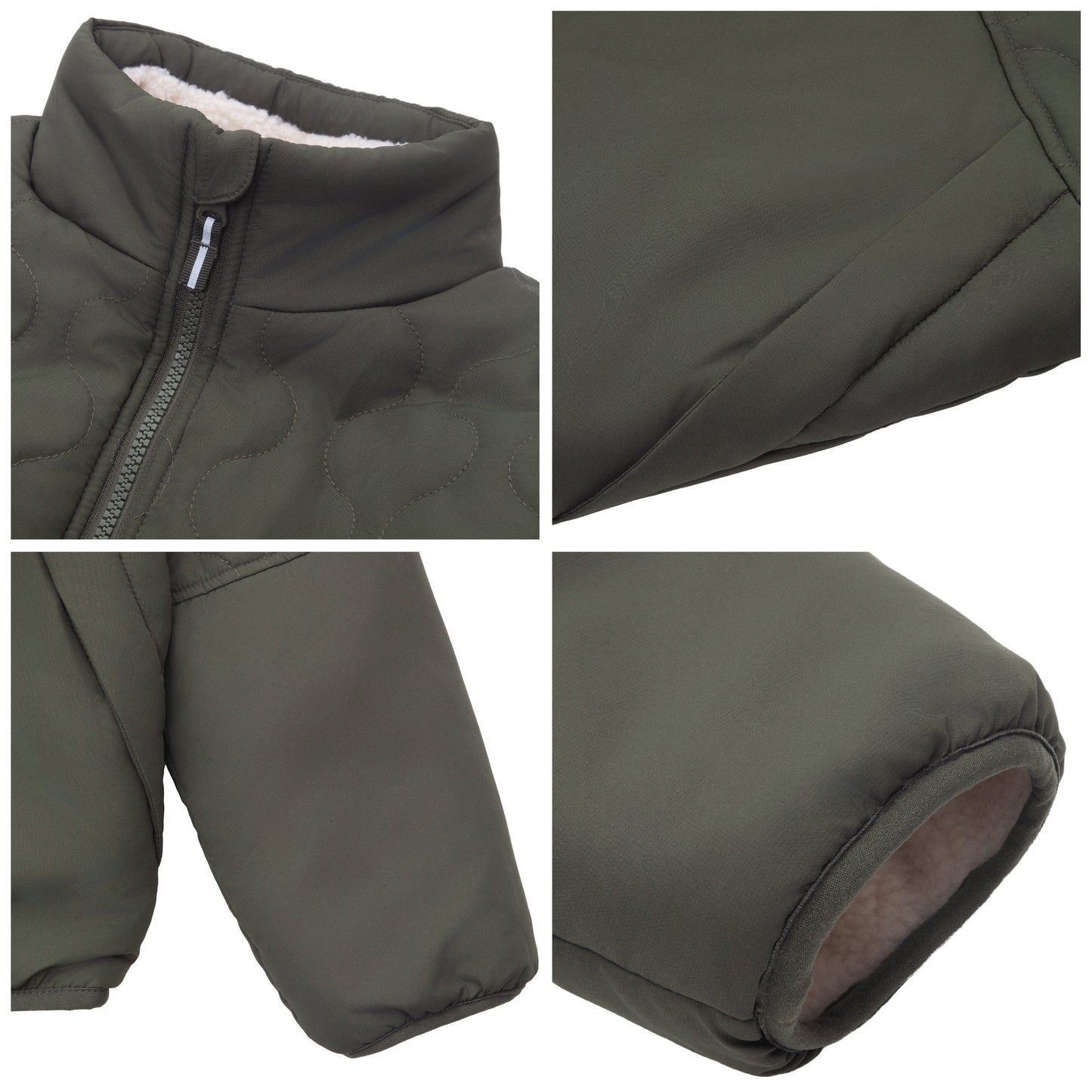 Boys Reversible Puffer Fleece Jacket Water Resistant Warm Outerwear - Olive Coats & Jackets Rokka&Rolla