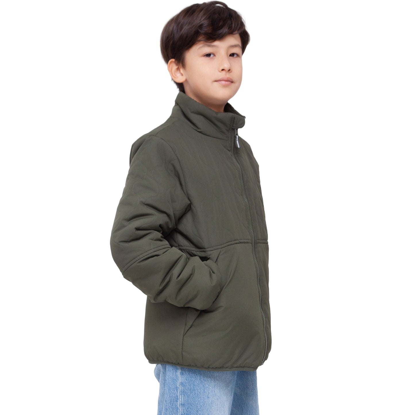 Boys Reversible Puffer Fleece Jacket Water Resistant Warm Outerwear - Olive Coats & Jackets Rokka&Rolla