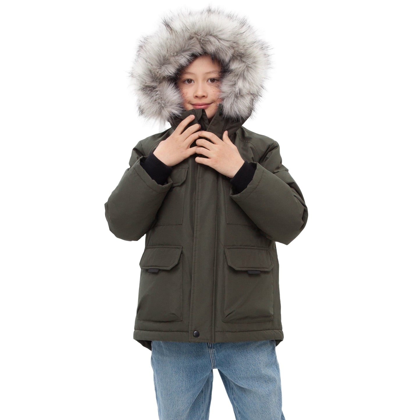 Boys' Water-Resistant Ripstop Shell Parka Jacket Fleece Lined Winter Coat Rokka&Rolla